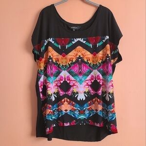 Michel Studio Black & Multicolor Abstract Print Blouse – Size 2X